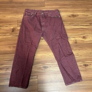 Levis 501 Mens 42x32 Jeans Button Fly Burgundy Red White Oak Cone Denim Cotton